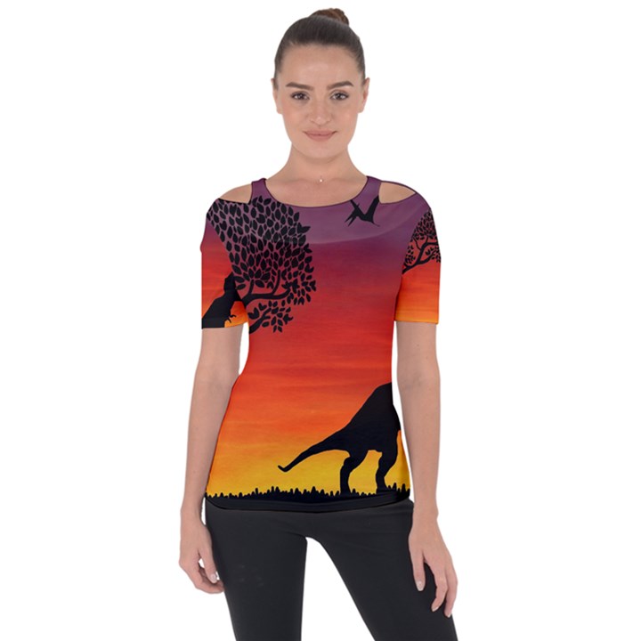 Sunset Dinosaur scene Short Sleeve Top