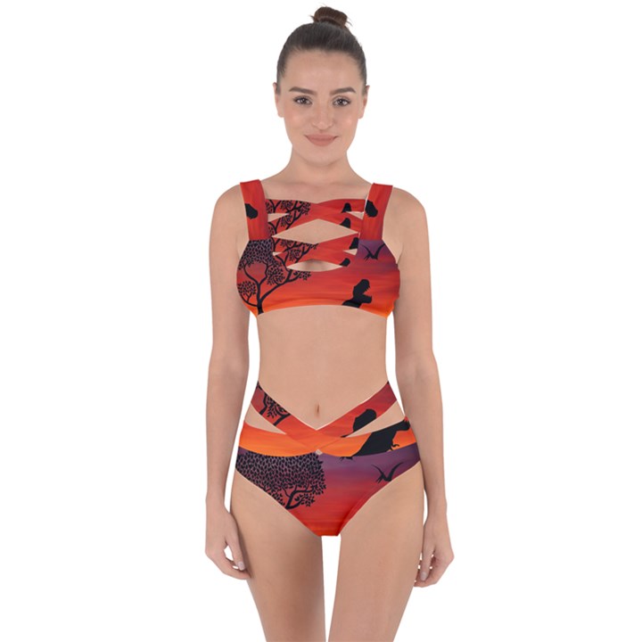 Sunset Dinosaur scene Bandaged Up Bikini Set 