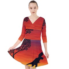 Sunset Dinosaur Scene Quarter Sleeve Front Wrap Dress by IIPhotographyAndDesigns