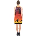 Sunset Dinosaur scene Halter Collar Waist Tie Chiffon Dress View2