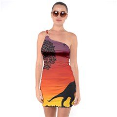 Sunset Dinosaur Scene One Soulder Bodycon Dress by IIPhotographyAndDesigns