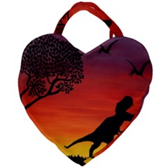 Sunset Dinosaur Scene Giant Heart Shaped Tote by IIPhotographyAndDesigns