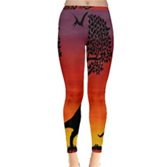 Sunset Dinosaur Scene Inside Out Leggings