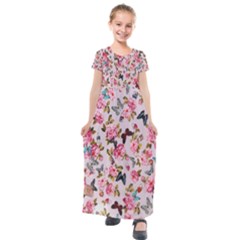 Floral Butterflies Print Kids  Short Sleeve Maxi Dress