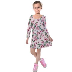 Pink Roses And Butterflies Kids  Long Sleeve Velvet Dress by CasaDiModa