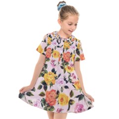 Colorful Roses Kids  Short Sleeve Shirt Dress