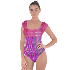 Pink And Purple Shimmer Design By Flipstylez Designs Short Sleeve Leotard  by flipstylezfashionsLLC