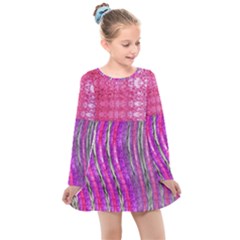 Pink And Purple Shimmer Design By Flipstylez Designs Kids  Long Sleeve Dress