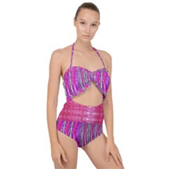 Pink And Purple Shimmer Design By Flipstylez Designs Scallop Top Cut Out Swimsuit