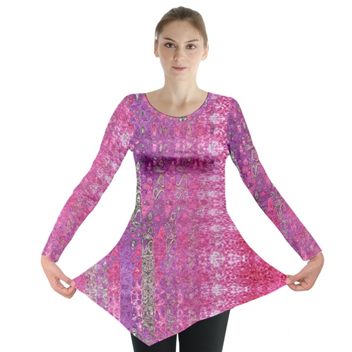 Purple splash and pink Shimmer created by FlipStylez Designs Long Sleeve Tunic 