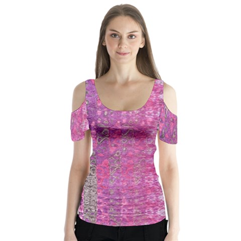 Purple Splash And Pink Shimmer Created By Flipstylez Designs Butterfly Sleeve Cutout Tee  by flipstylezfashionsLLC