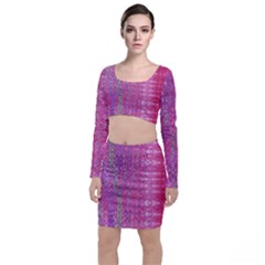 Purple Splash And Pink Shimmer Created By Flipstylez Designs Long Sleeve Crop Top & Bodycon Skirt Set