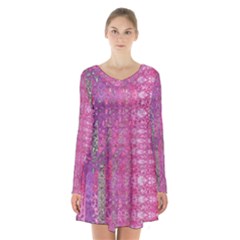 Purple Splash And Pink Shimmer Created By Flipstylez Designs Long Sleeve Velvet V-neck Dress