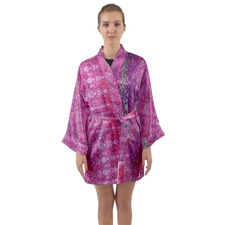 Purple splash and pink Shimmer created by FlipStylez Designs Long Sleeve Kimono Robe