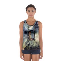 Cute Little Fairy With Kitten On A Swing Sport Tank Top  by FantasyWorld7