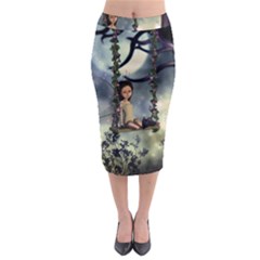 Cute Little Fairy With Kitten On A Swing Midi Pencil Skirt by FantasyWorld7