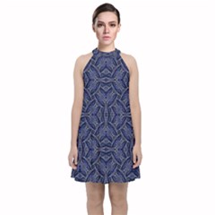 Modern Orante Pattern Velvet Halter Neckline Dress 