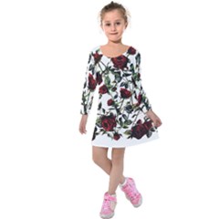 Red Roses Kids  Long Sleeve Velvet Dress