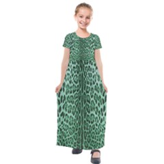 Green Leopard Kids  Short Sleeve Maxi Dress