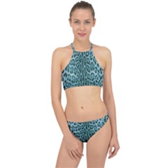 Turquoise Leopard Racer Front Bikini Set by CasaDiModa