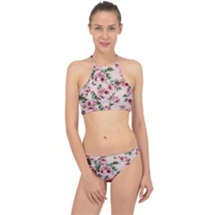 Pink Roses And Butterflies Racer Front Bikini Set by CasaDiModa