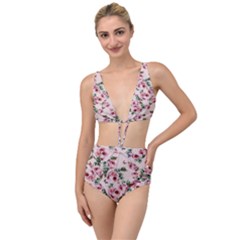 Pink Roses And Butterflies Tied Up Two Piece Swimsuit