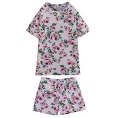 Pink Roses And Butterflies Kids  Swim Tee And Shorts Set