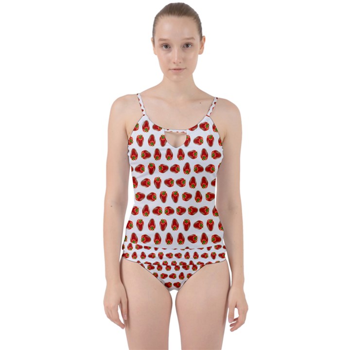 Red Peppers Pattern Cut Out Top Tankini Set