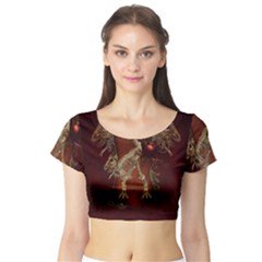 Awesome T Rex Skeleton, Vintage Background Short Sleeve Crop Top by FantasyWorld7