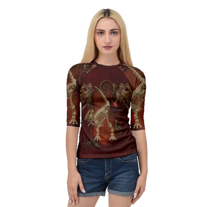 Awesome T Rex Skeleton, Vintage Background Quarter Sleeve Raglan Tee