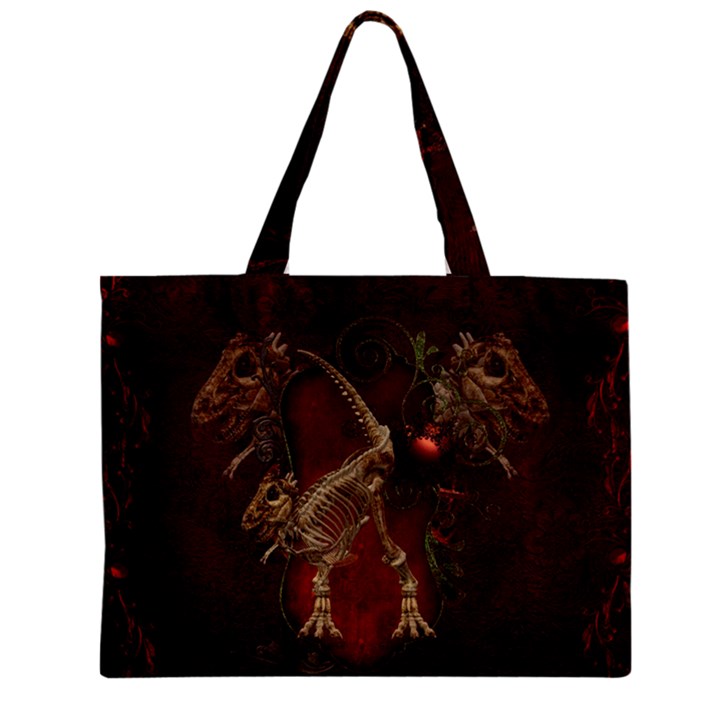 Awesome T Rex Skeleton, Vintage Background Zipper Mini Tote Bag