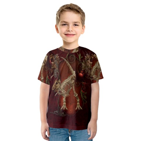 Awesome T Rex Skeleton, Vintage Background Kids  Sport Mesh Tee by FantasyWorld7