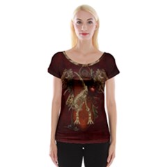 Awesome T Rex Skeleton, Vintage Background Cap Sleeve Tops by FantasyWorld7