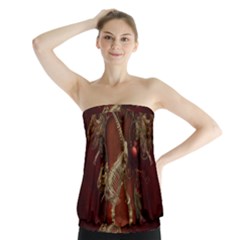 Awesome T Rex Skeleton, Vintage Background Strapless Top by FantasyWorld7