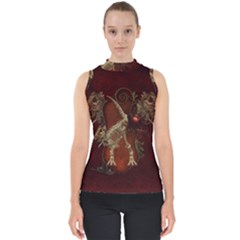 Awesome T Rex Skeleton, Vintage Background Shell Top by FantasyWorld7