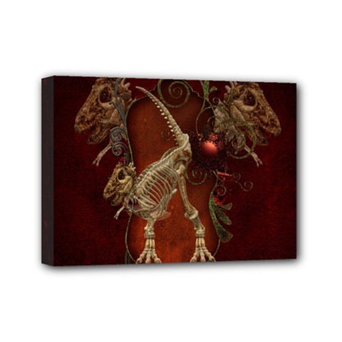 Awesome T Rex Skeleton, Vintage Background Mini Canvas 7  X 5  by FantasyWorld7