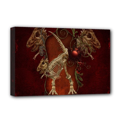 Awesome T Rex Skeleton, Vintage Background Deluxe Canvas 18  X 12   by FantasyWorld7