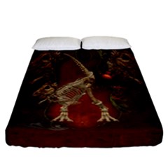 Awesome T Rex Skeleton, Vintage Background Fitted Sheet (california King Size) by FantasyWorld7