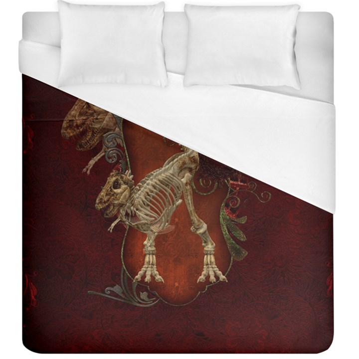 Awesome T Rex Skeleton, Vintage Background Duvet Cover (King Size)