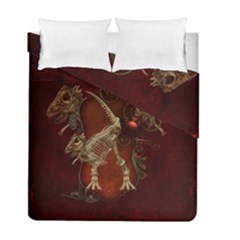 Awesome T Rex Skeleton, Vintage Background Duvet Cover Double Side (full/ Double Size) by FantasyWorld7