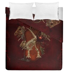 Awesome T Rex Skeleton, Vintage Background Duvet Cover Double Side (queen Size) by FantasyWorld7