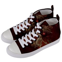 Awesome T Rex Skeleton, Vintage Background Women s Mid-top Canvas Sneakers by FantasyWorld7