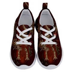 Awesome T Rex Skeleton, Vintage Background Running Shoes by FantasyWorld7