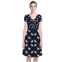 Silhouette Graphic Horses Pattern 7200 Short Sleeve Front Wrap Dress by dflcprints