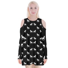 Silhouette Graphic Horses Pattern 7200 Velvet Long Sleeve Shoulder Cutout Dress