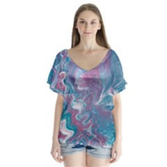 Ripples V-neck Flutter Sleeve Top by lwdstudio