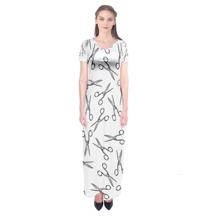 Scissors pattern Short Sleeve Maxi Dress