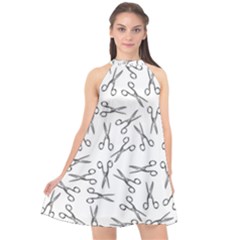 Scissors Pattern Halter Neckline Chiffon Dress 