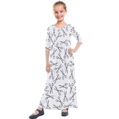 Scissors Pattern Kids  Quarter Sleeve Maxi Dress