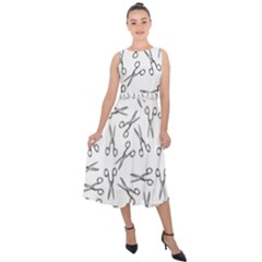 Scissors Pattern Midi Tie-back Chiffon Dress